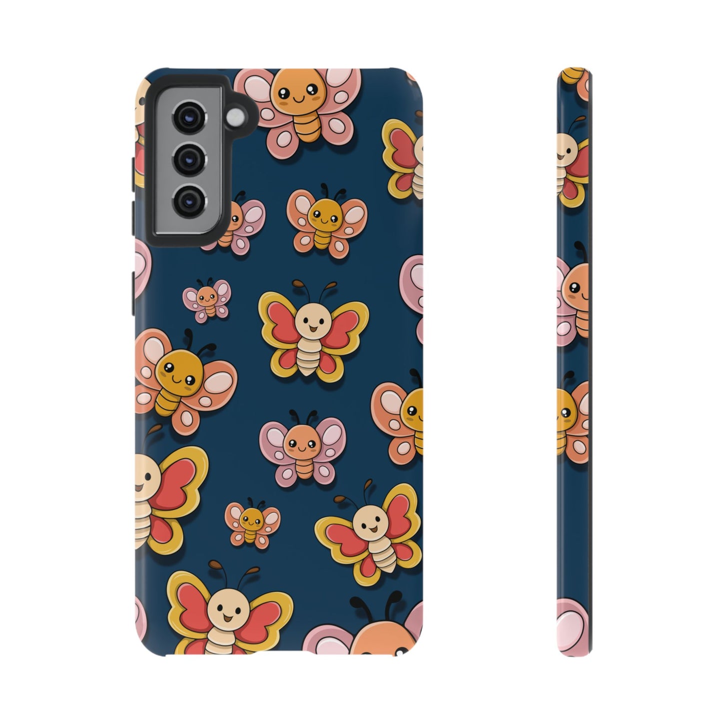 Dark Blue Butterfly Sticker Design Phone Case - Blue Phone Case - Samsung Galaxy S21 Plus / Glossy