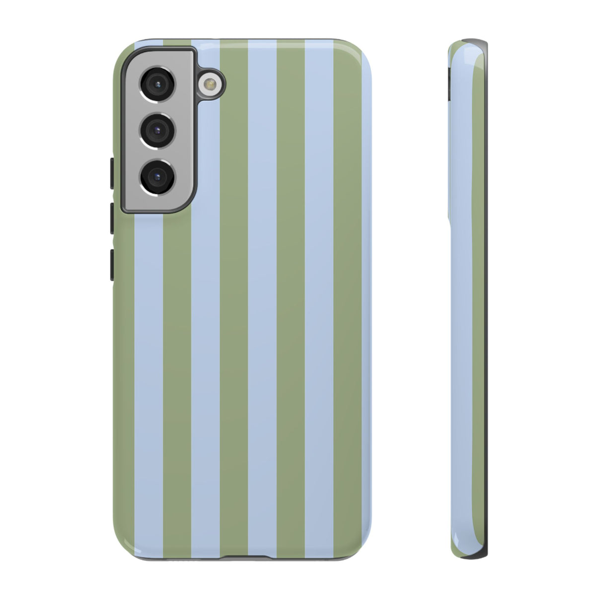 Trendy Ice Blue & Green Stripe Pattern Phone Case - Blue Phone Case - Samsung Galaxy S22 Plus / Glossy