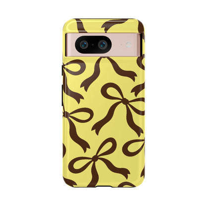 Bold Butter Yellow and Chocolate Brown Bow Pattern Phone Case - Yellow Phone Case - Google Pixel 8 / Glossy
