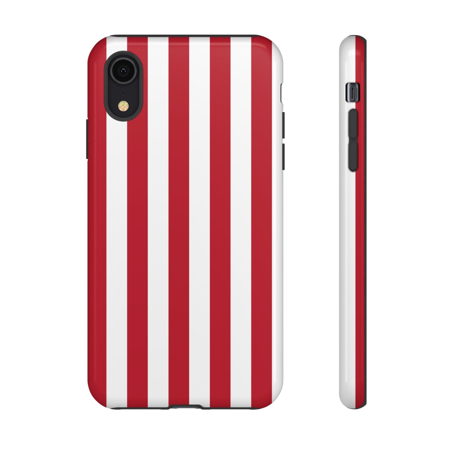 iPhone XR / Glossy Phone Case - Simple Dark Pink & White Stripe Pattern Phone Case