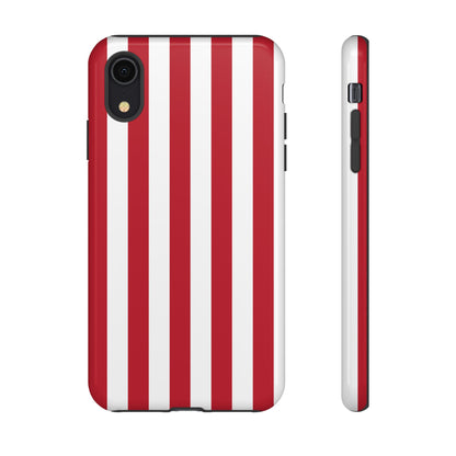 iPhone XR / Glossy Phone Case - Simple Dark Pink & White Stripe Pattern Phone Case