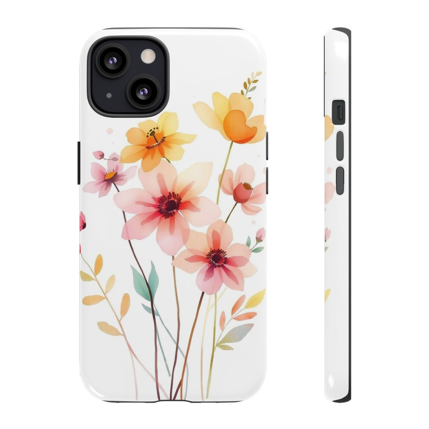 iPhone 13 / Glossy Phone Case - Boho Chic Watercolour Blooms Design Phone Case