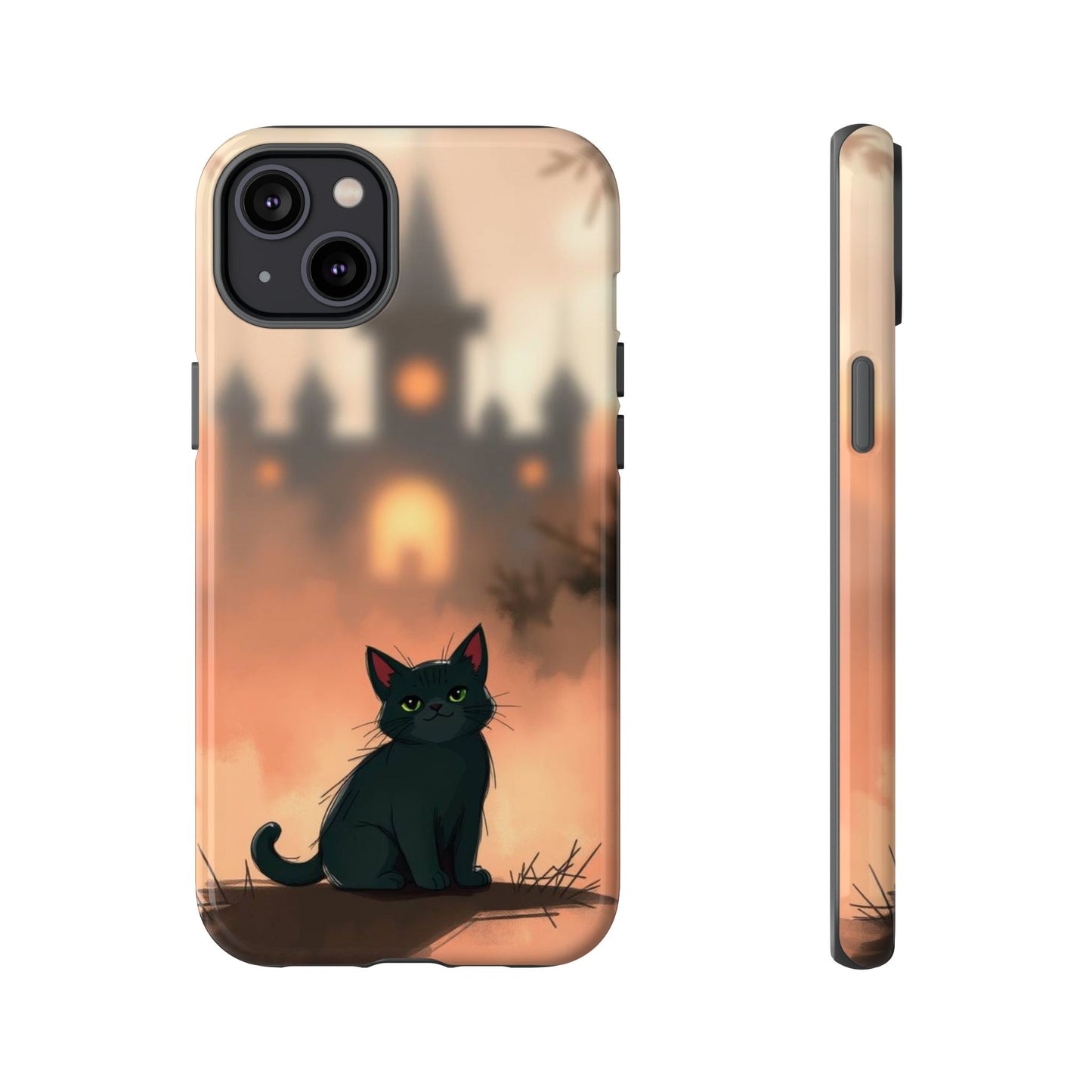 iPhone 14 Plus / Glossy Phone Case - Cute Gothic Cat Design Phone Case