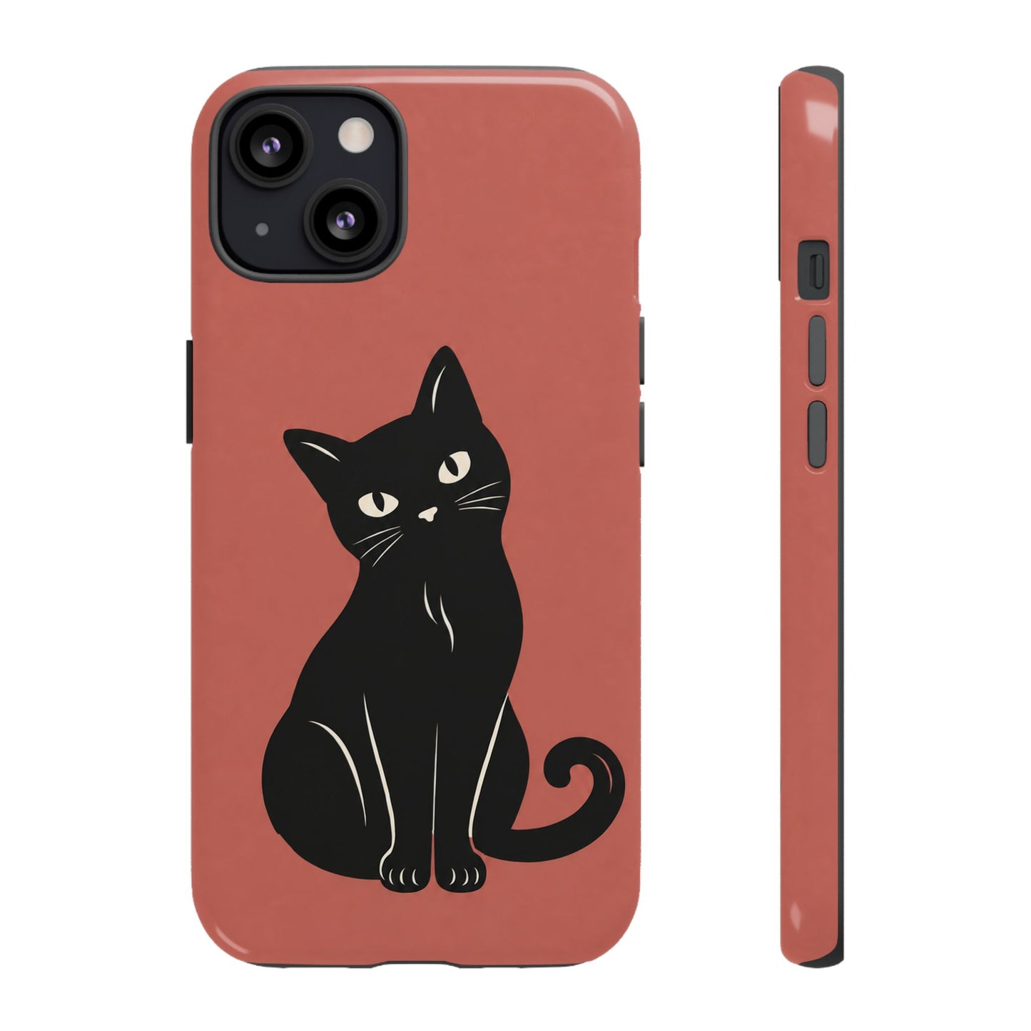 Minimalist Coral Red & Black Cat Phone Case
