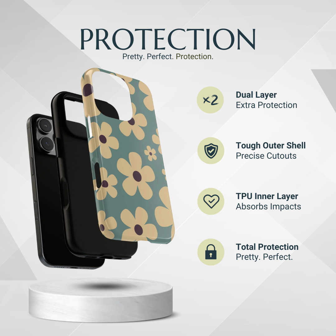 Phone Case - Cute Blue & Cream Daisy Pattern Phone Case