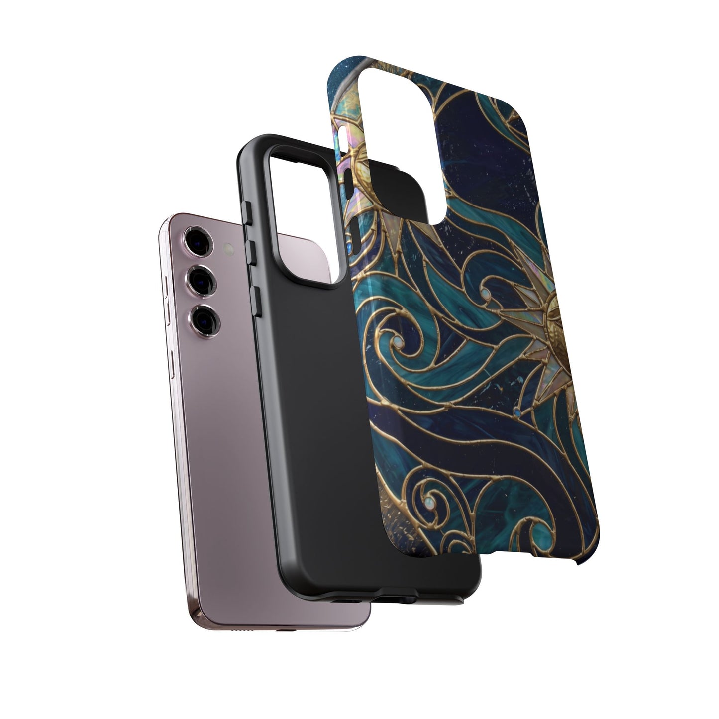 Elegant Teal & Gold Celestial Suns Phone Case