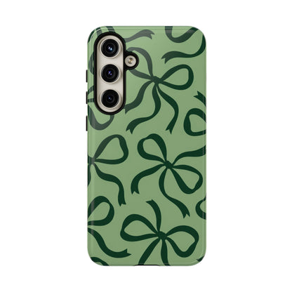 Bold Sage Green and Forest Green Bow Pattern Phone Case