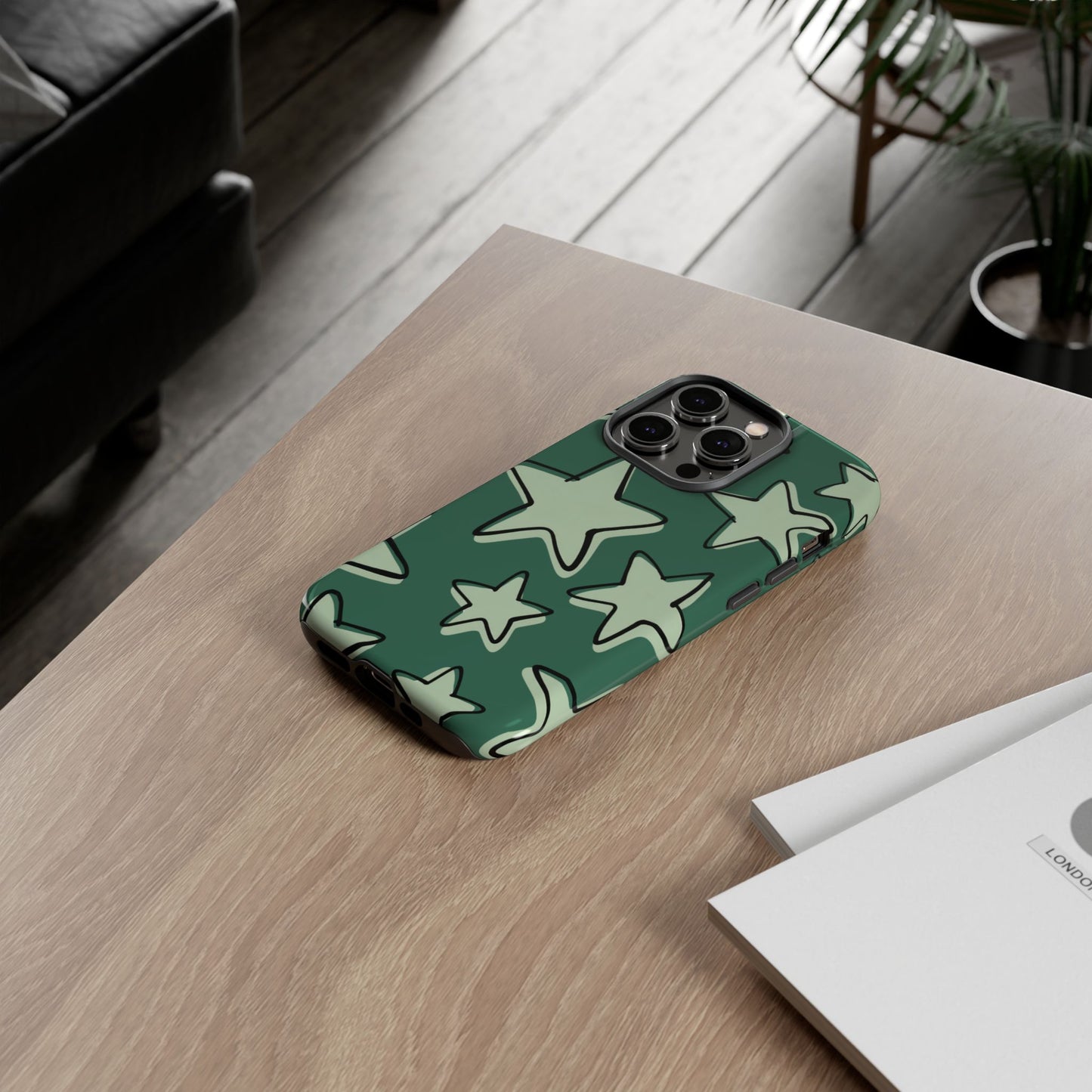 Forest Green Doodle Star Phone Case