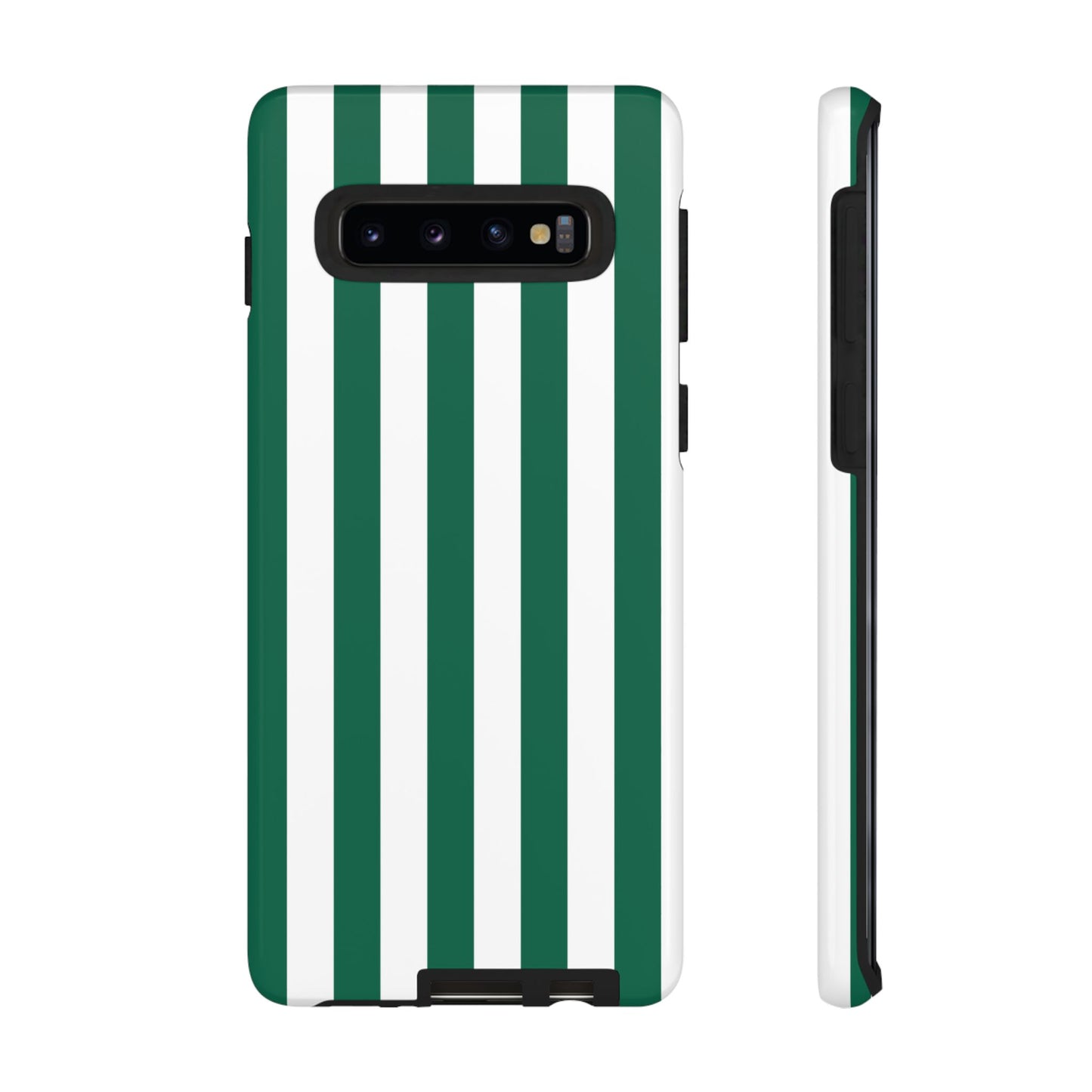 Samsung Galaxy S10 / Glossy Phone Case - Simple Green & White Stripe Pattern Phone Case