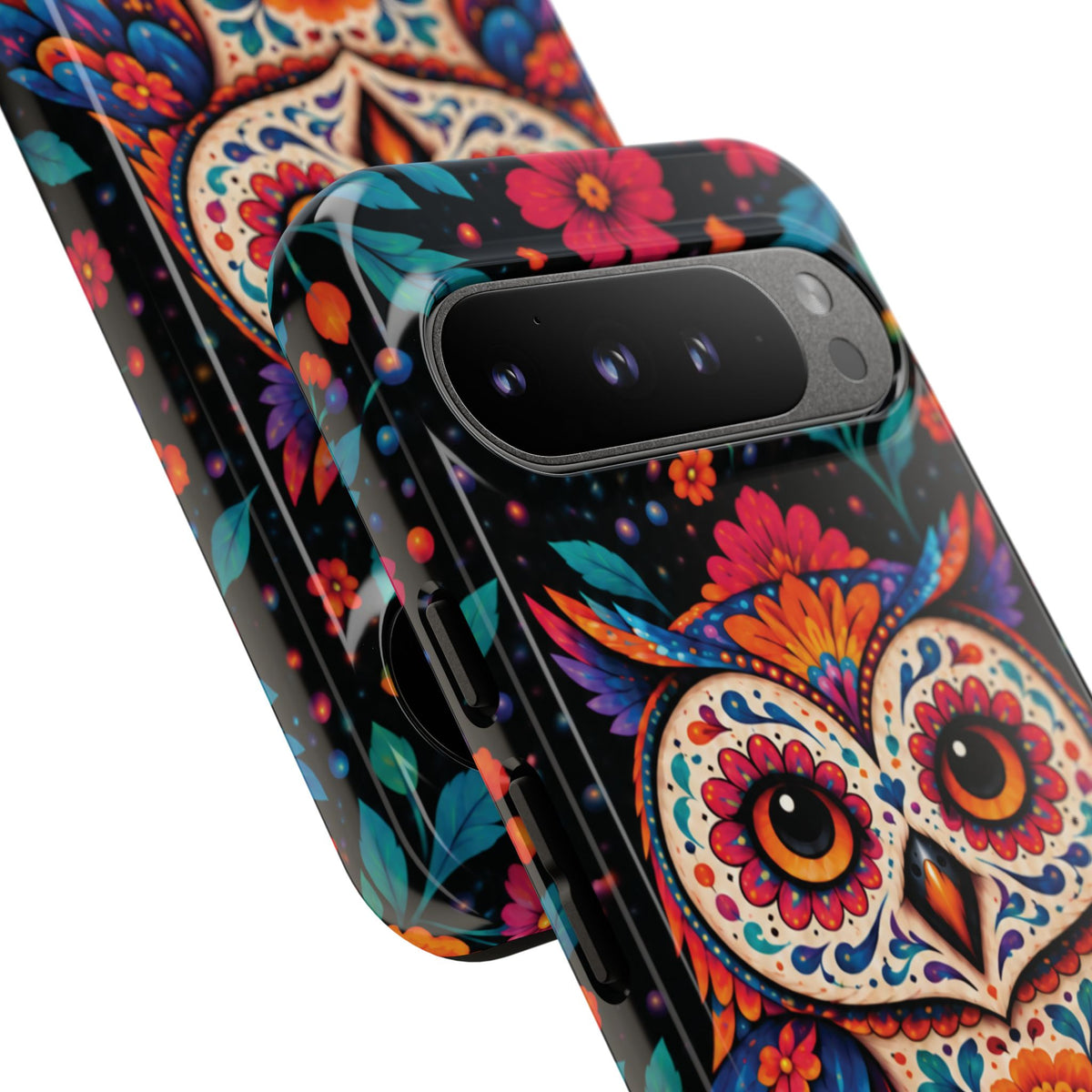 Vibrant Orange and Turquoise Calavera Owl Phone Case - Multicolor Phone Case