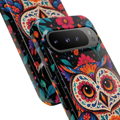 Vibrant Orange and Turquoise Calavera Owl Phone Case - Multicolor Phone Case