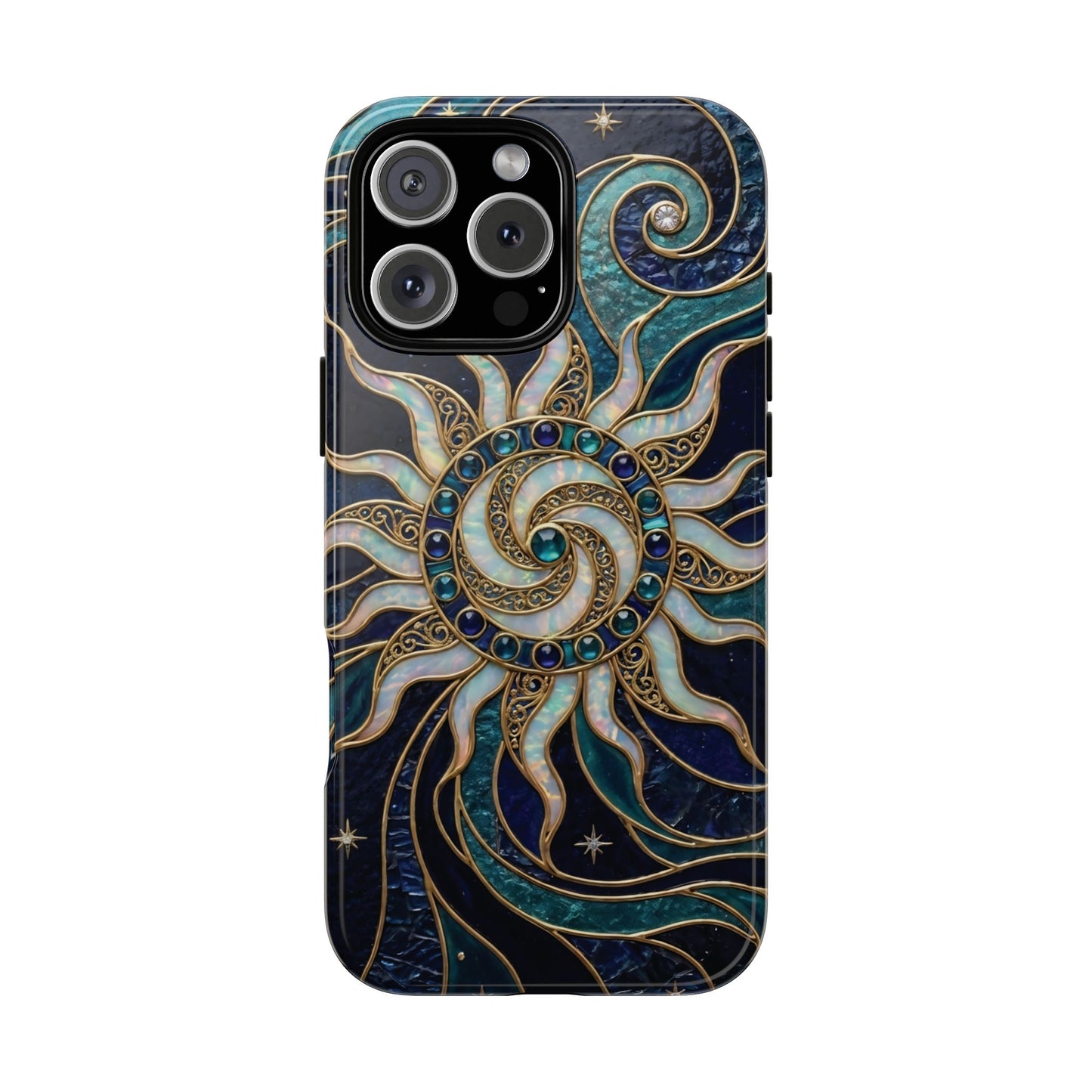 Elegant Teal & Gold Cosmic Sunburst Phone Case