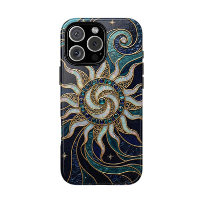 Elegant Teal & Gold Cosmic Sunburst Phone Case