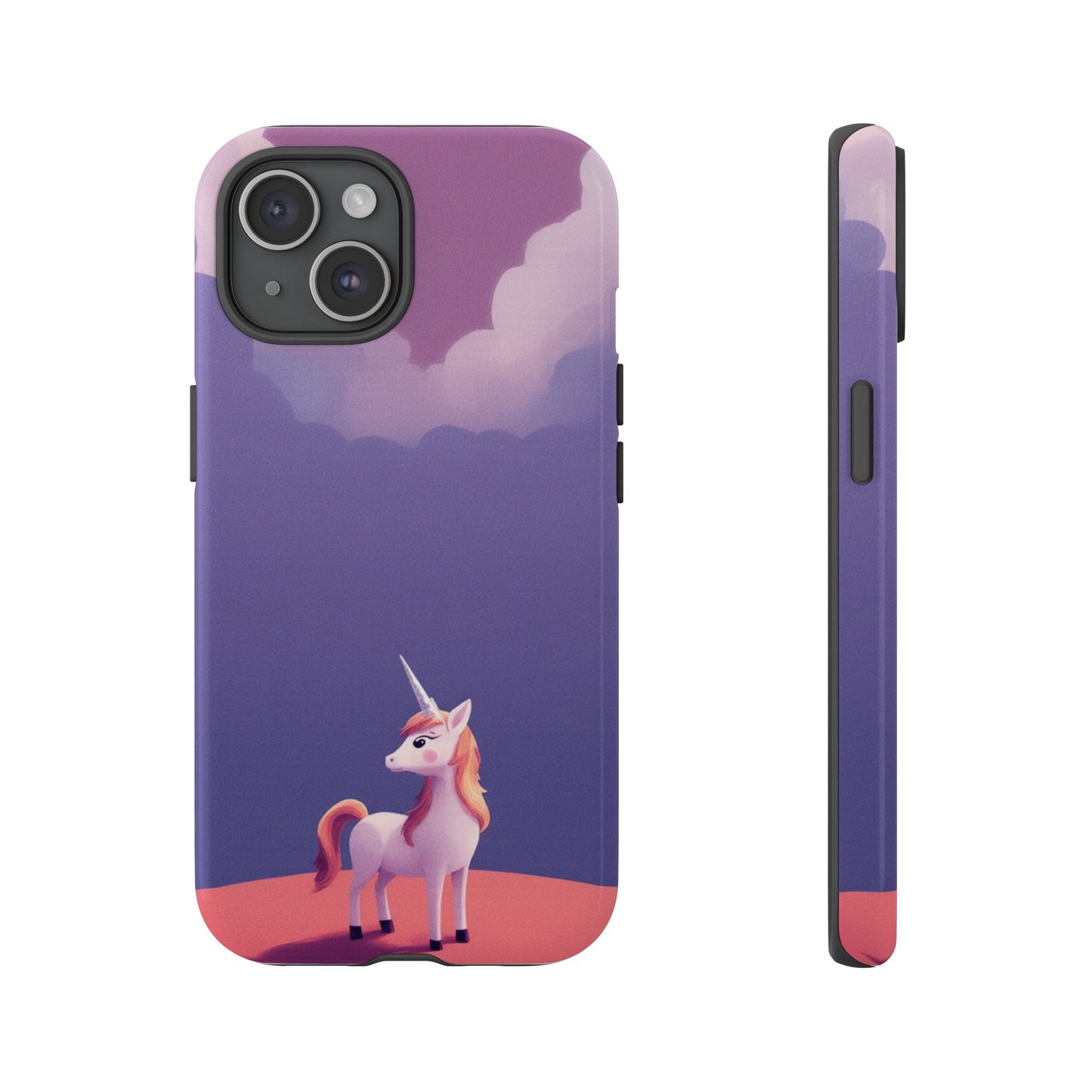iPhone 15 / Glossy Phone Case - Cute Unicorn & Cloud Design Phone Case