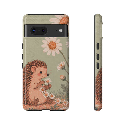 Whimsical Sage Green Hedgehog and Daisy Chain Phone Case - Green Phone Case - Google Pixel 7 / Glossy