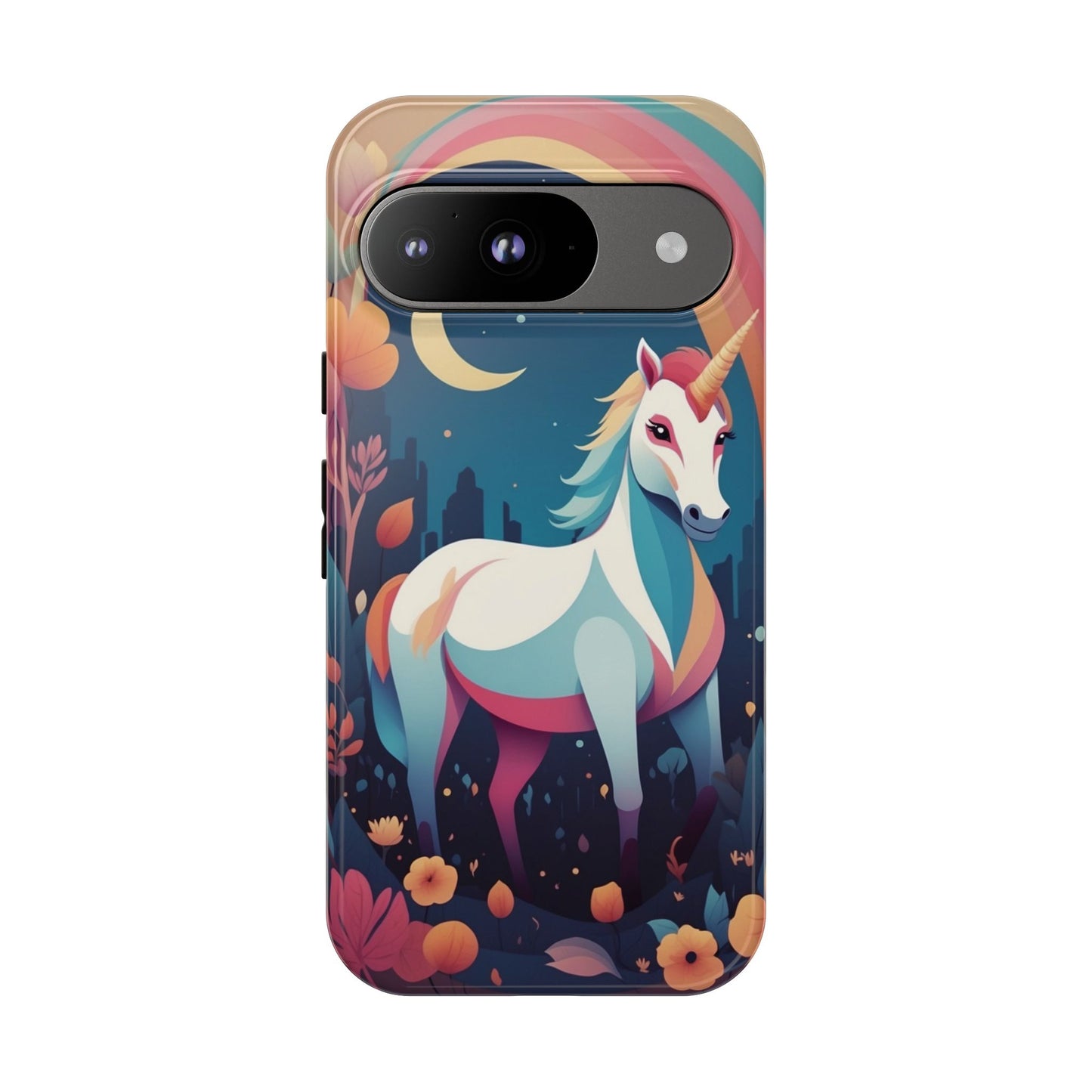 Google Pixel 9 / Glossy Phone Case - Stylised Unicorn & Rainbow Design Phone Case