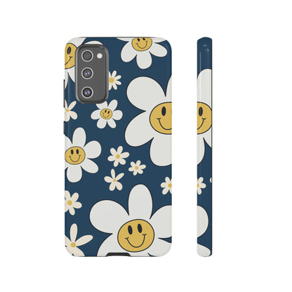 Fun Retro Daisy Pattern with Blue Background Phone Case - Blue Phone Case - Samsung Galaxy S20 FE / Glossy