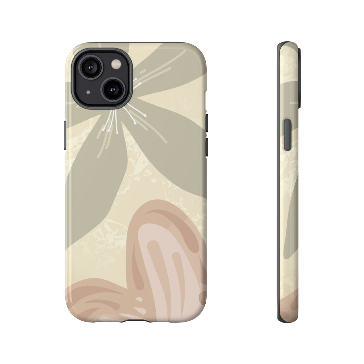 Hibiscus Heart Pattern Phone Case - Beige Phone Case - iPhone 14 Plus / Glossy