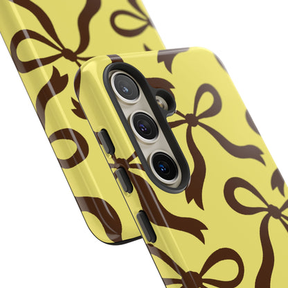 Bold Butter Yellow and Chocolate Brown Bow Pattern Phone Case - Yellow Phone Case