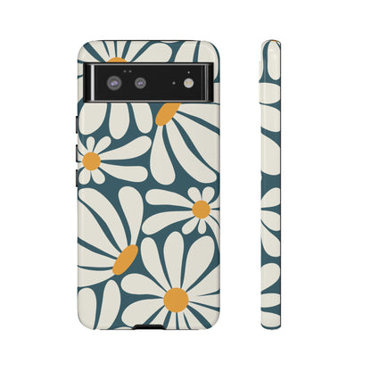 Google Pixel 6 / Glossy Phone Case - Retro Blue Daisy Pattern Phone Case
