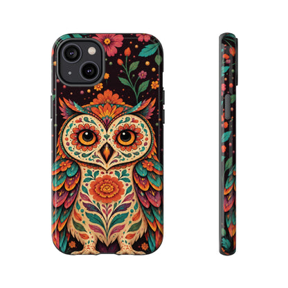 Vibrant Terracotta and Teal Calavera Owl Phone Case - Multicolor Phone Case - iPhone 14 Plus / Glossy