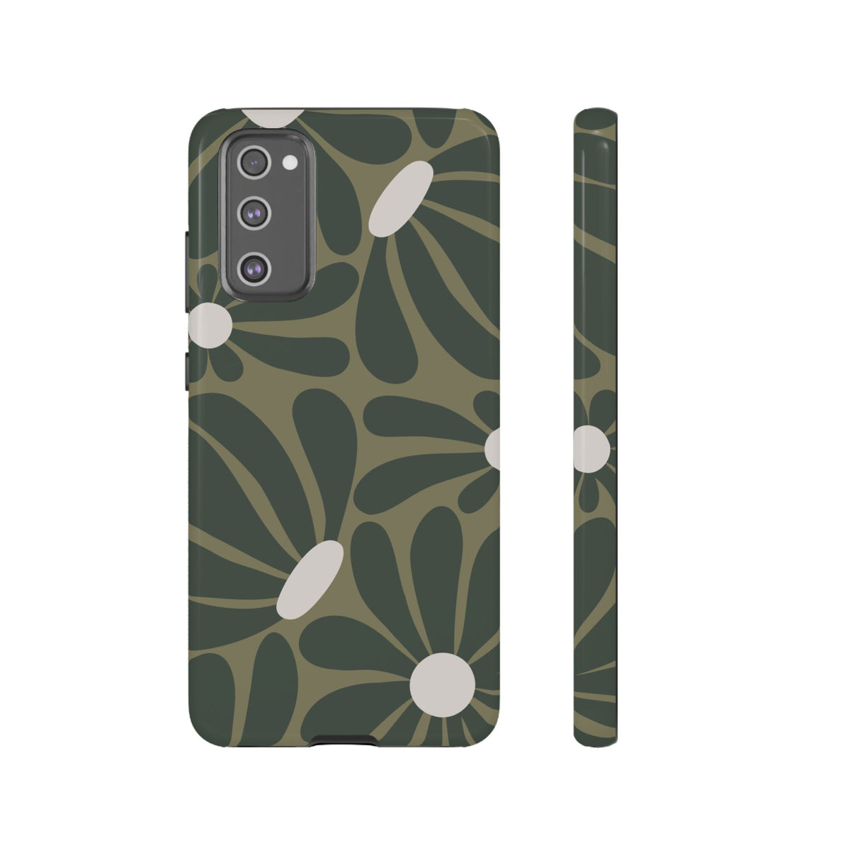 Retro Olive Green Daisy Pattern Phone Case - Green Phone Case - Samsung Galaxy S20 FE / Glossy