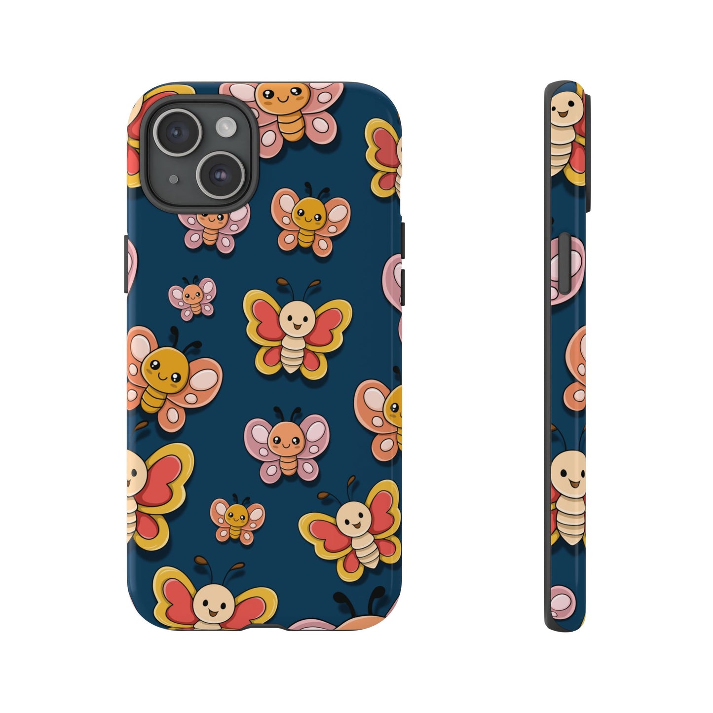 Dark Blue Butterfly Sticker Design Phone Case - Blue Phone Case - iPhone 15 Plus / Glossy