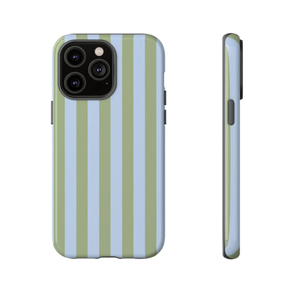 iPhone 14 Pro Max / Glossy Phone Case - Trendy Ice Blue & Green Stripe Pattern Phone Case