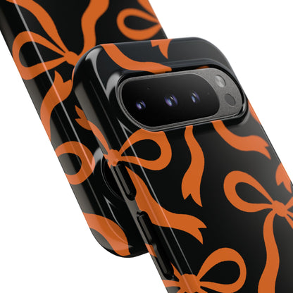 Bold Black and Burnt Orange Bow Pattern Phone Case - Black Phone Case