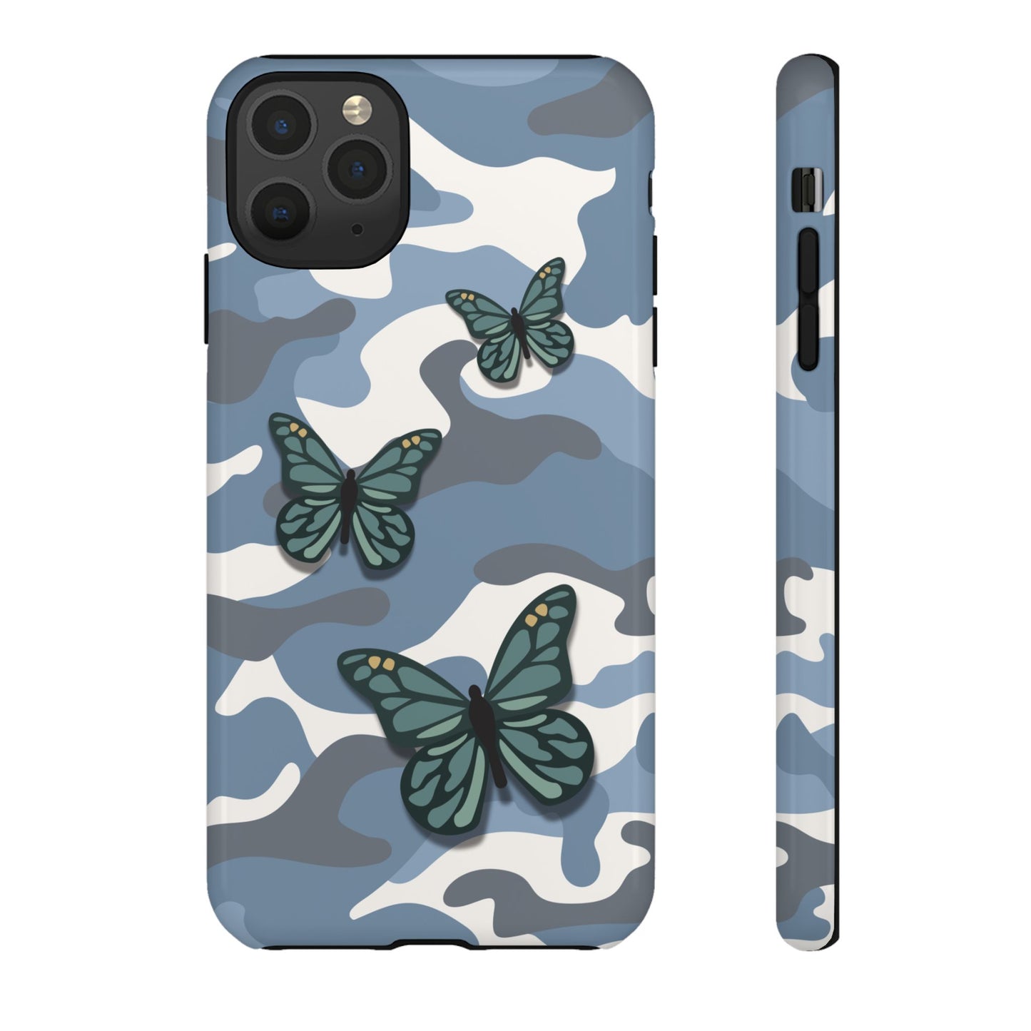 iPhone 11 Pro Max / Glossy Phone Case - Light Blue Butterfly Camo Phone Case