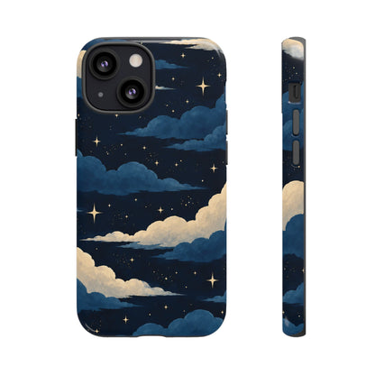 Illustrated Navy Blue Clouds & Stars Phone Case