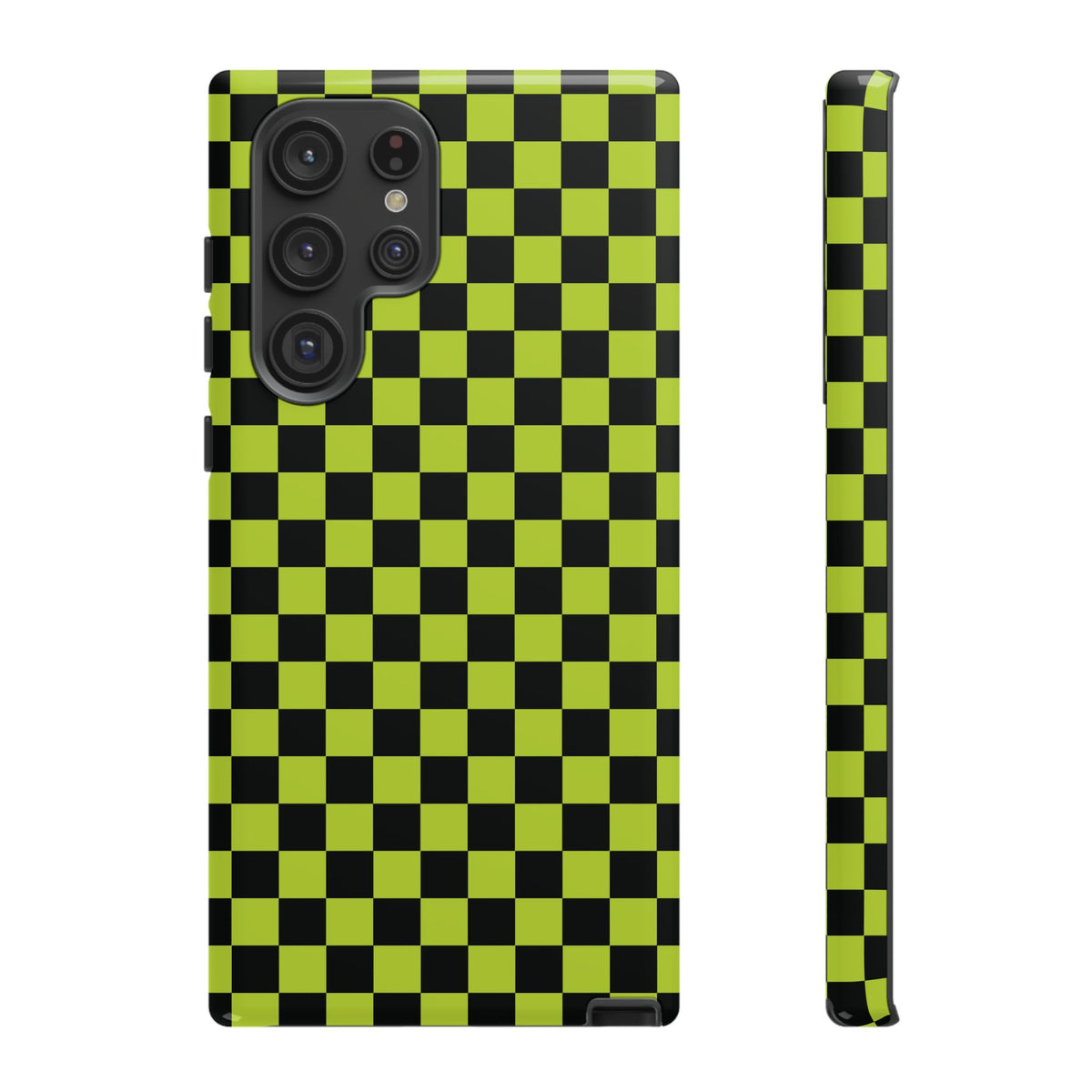 Trendy Neon Lime Green & Black Small Checked Pattern Phone Case - Green Phone Case - Samsung Galaxy S22 Ultra / Glossy