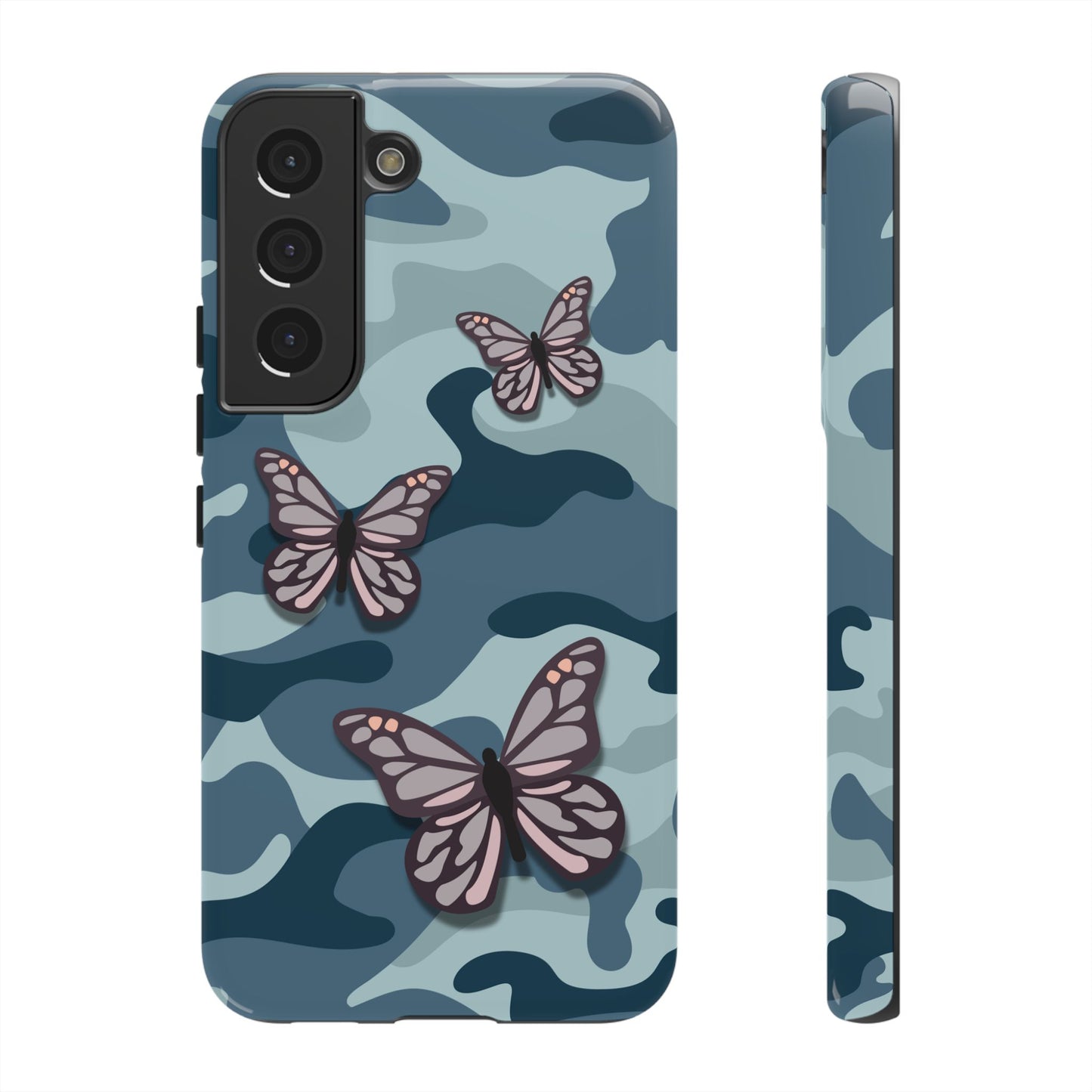 Dark Blue Butterfly Camo Phone Case - Blue Phone Case - Samsung Galaxy S22 / Glossy