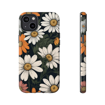 iPhone 14 Plus / Glossy Phone Case - Boho Chic Daisies Floral Pattern ’White Orange & Pink’ Phone Case