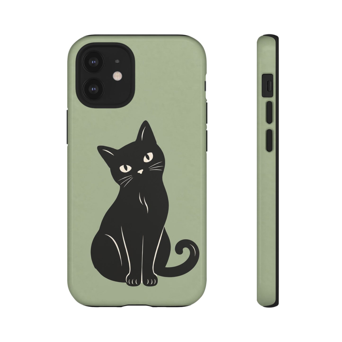 Minimalist Sage Green & Black Cat Phone Case