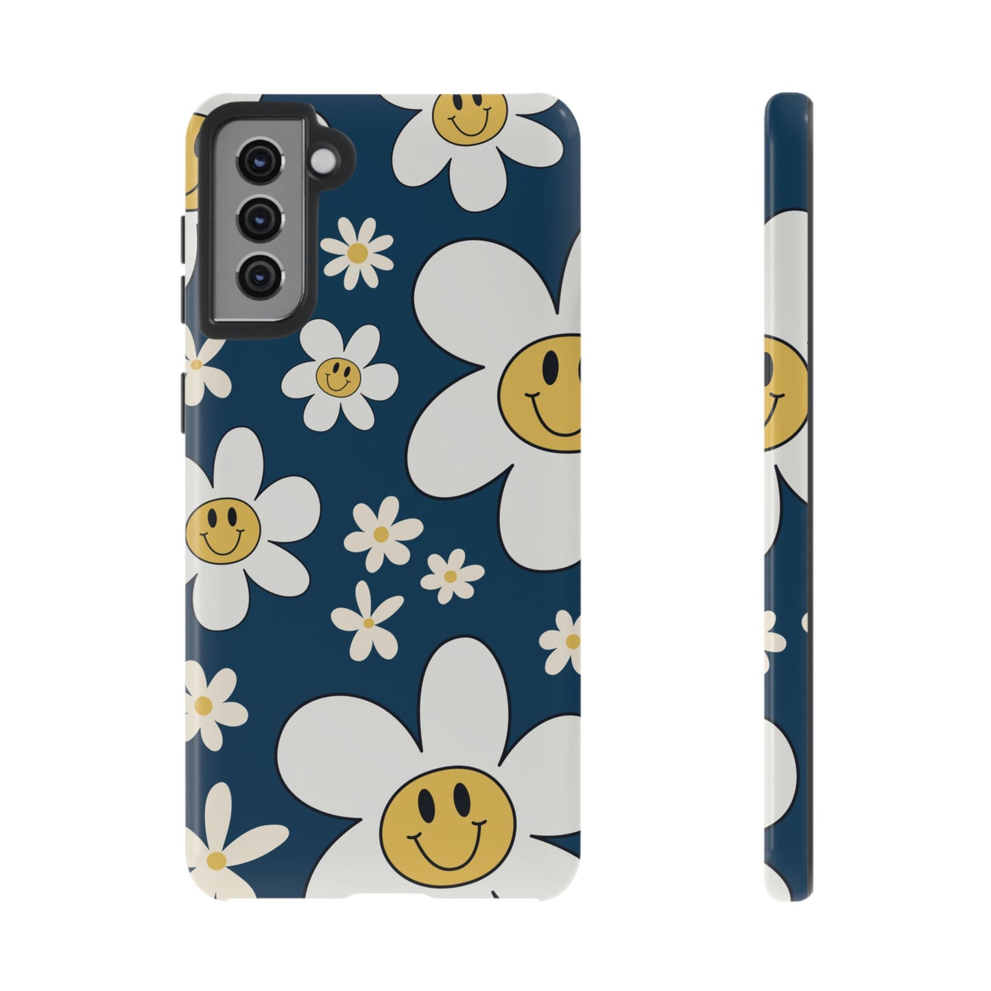 Fun Retro Daisy Pattern with Blue Background Phone Case - Blue Phone Case - Samsung Galaxy S21 Plus / Glossy
