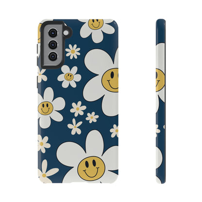 Fun Retro Daisy Pattern with Blue Background Phone Case - Blue Phone Case - Samsung Galaxy S21 Plus / Glossy