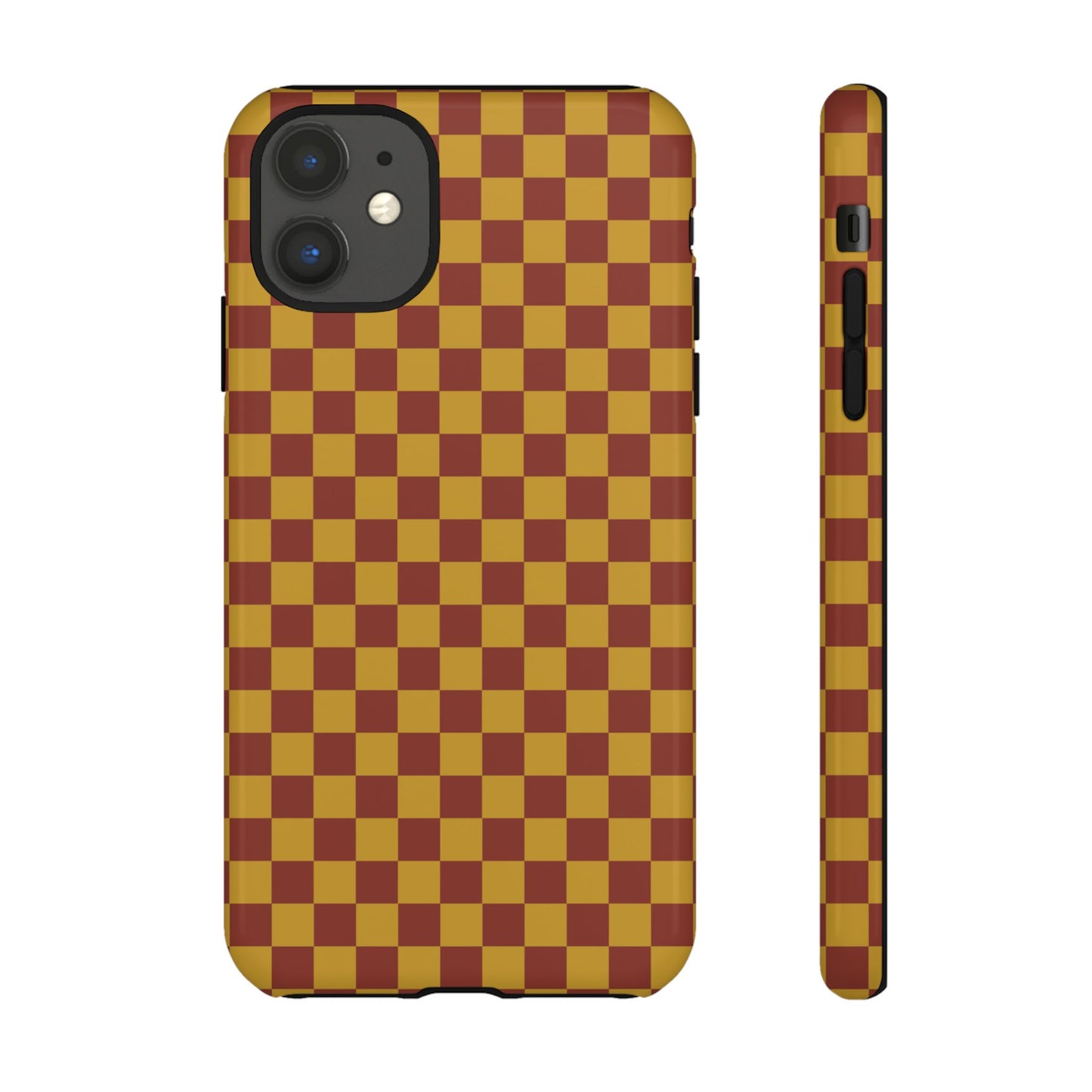 iPhone 11 / Glossy Phone Case - Trendy Mustard & Burgandy Small Checked Pattern Phone Case