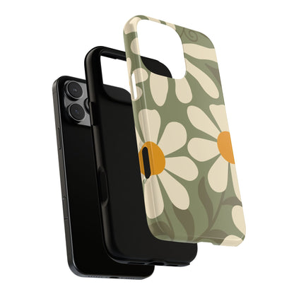 Retro Green Daisy Pattern #2 Phone Case - Green Phone Case