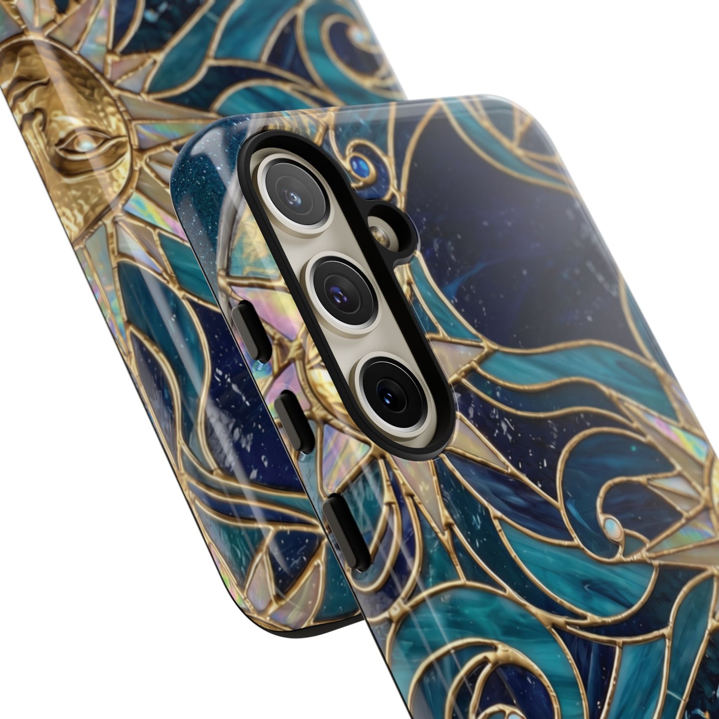Elegant Teal & Gold Celestial Suns Phone Case