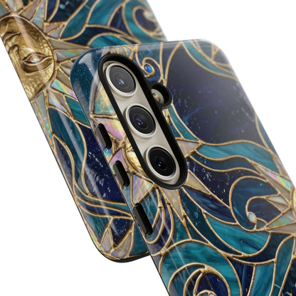 Elegant Teal & Gold Celestial Suns Phone Case