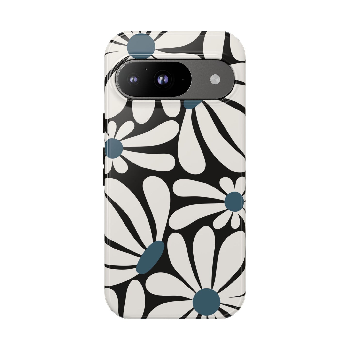 Google Pixel 9 / Glossy Phone Case - Retro Black Daisy Pattern Phone Case