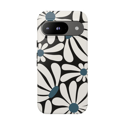 Google Pixel 9 / Glossy Phone Case - Retro Black Daisy Pattern Phone Case