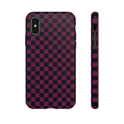 iPhone X / Glossy Phone Case - Trendy Plum & Black Small Checked Pattern Phone Case