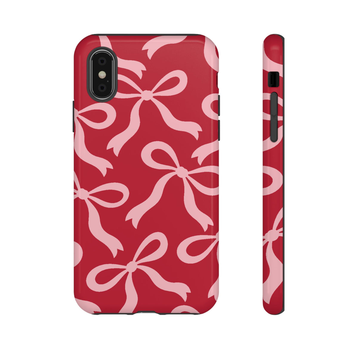 Bold Raspberry Red and Blush Pink Bow Pattern Phone Case - Red Phone Case - iPhone XS / Glossy