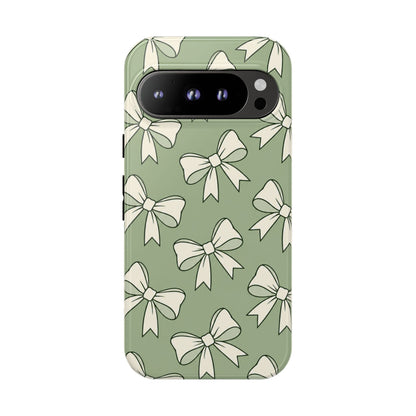 Chic Sage Green Bow Pattern Phone Case