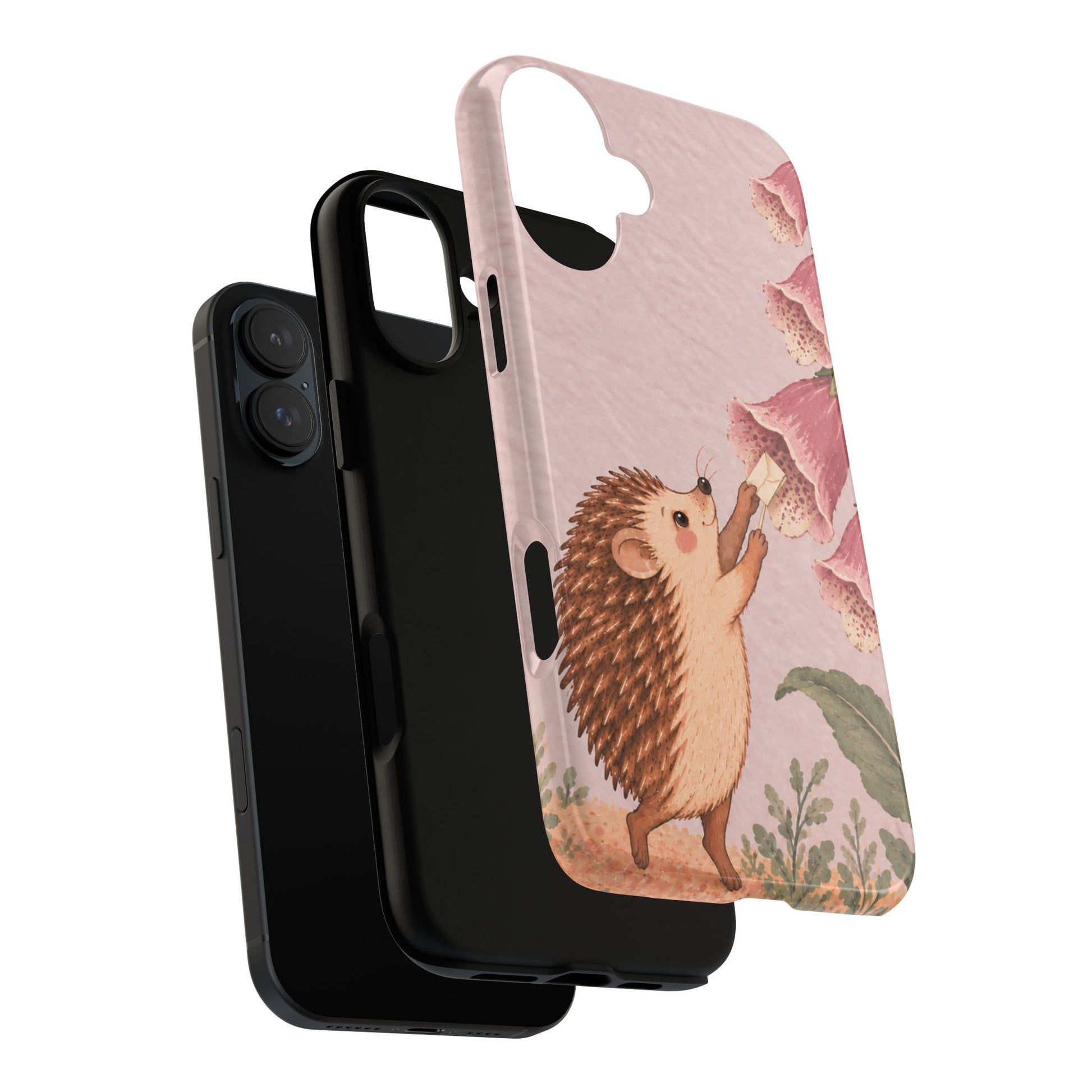 Whimsical Blush Pink Hedgehog and Foxglove Phone Case - Pink Phone Case