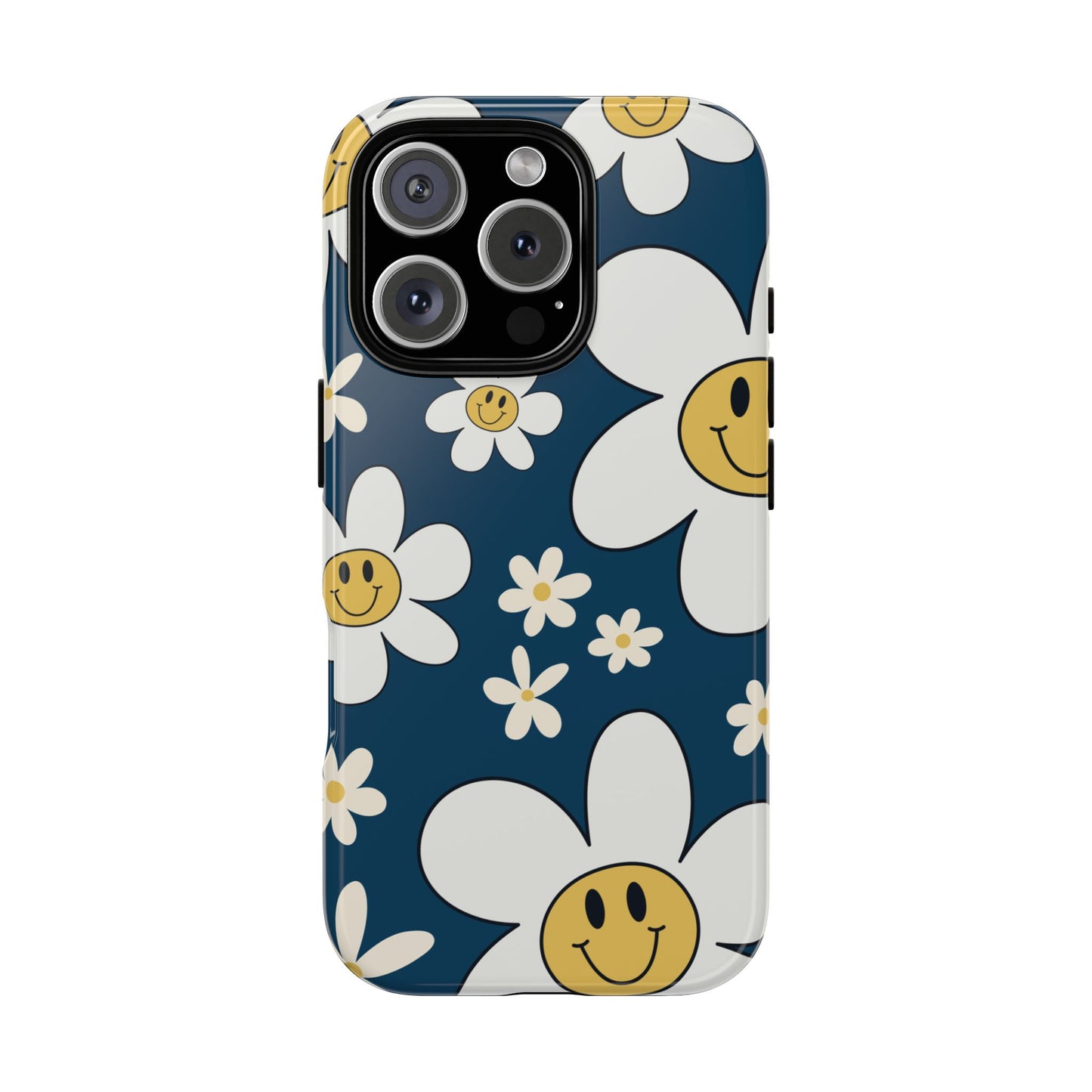 Fun Retro Daisy Pattern with Blue Background Phone Case - Blue Phone Case - iPhone 16 Pro / Glossy