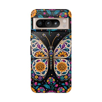 Vibrant Purple and Teal Calavera Butterfly Phone Case - Multicolor Phone Case - Google Pixel 8 Pro / Glossy