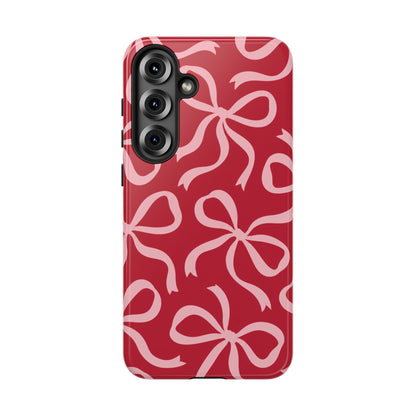 Bold Raspberry Red and Blush Pink Bow Pattern Phone Case